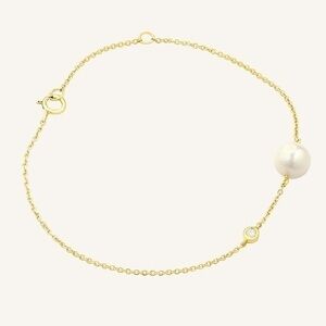 MAGAL JEWELRY- 14K YELLOW GOLD PEARL & DIAMOND BEZEL BRACELET